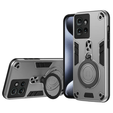 For Motorola Edge 50 5G Case Rotatable Kickstand PC+TPU Drop Protection Phone Cover - Silver