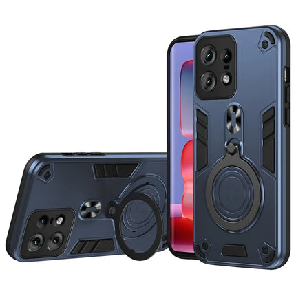 For Motorola Edge 50 Pro 5G Case Rotatable Kickstand PC+TPU Drop Protection Phone Cover - Blue