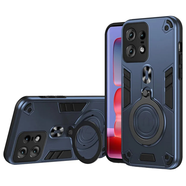 For Motorola Edge 50 Pro 5G Case Rotatable Kickstand PC+TPU Drop Protection Phone Cover - Blue