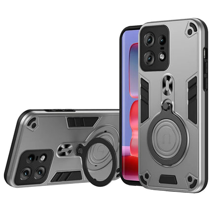 For Motorola Edge 50 Pro 5G Case Rotatable Kickstand PC+TPU Drop Protection Phone Cover - Silver