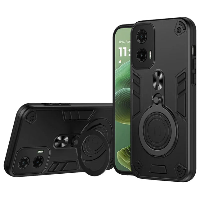 For Motorola Moto G35 5G Case Rotatable Kickstand PC+TPU Drop Protection Phone Cover - Black