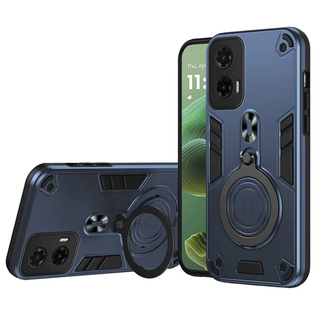 For Motorola Moto G35 5G Case Rotatable Kickstand PC+TPU Drop Protection Phone Cover - Blue