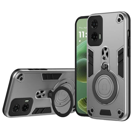 For Motorola Moto G35 5G Case Rotatable Kickstand PC+TPU Drop Protection Phone Cover - Silver