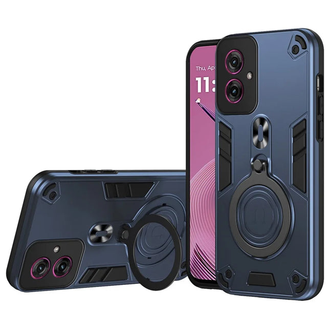 For Motorola Moto G55 5G Case Rotatable Kickstand PC+TPU Drop Protection Phone Cover - Blue