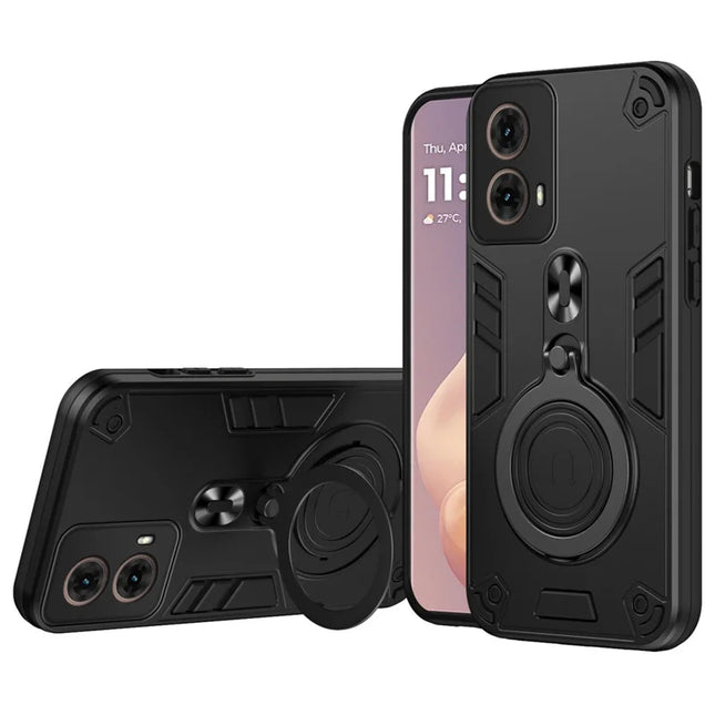For Motorola Moto G85 5G / S50 Neo 5G Case Rotatable Kickstand PC+TPU Drop Protection Phone Cover - Black
