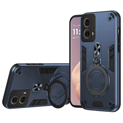 For Motorola Moto G85 5G / S50 Neo 5G Case Rotatable Kickstand PC+TPU Drop Protection Phone Cover - Blue