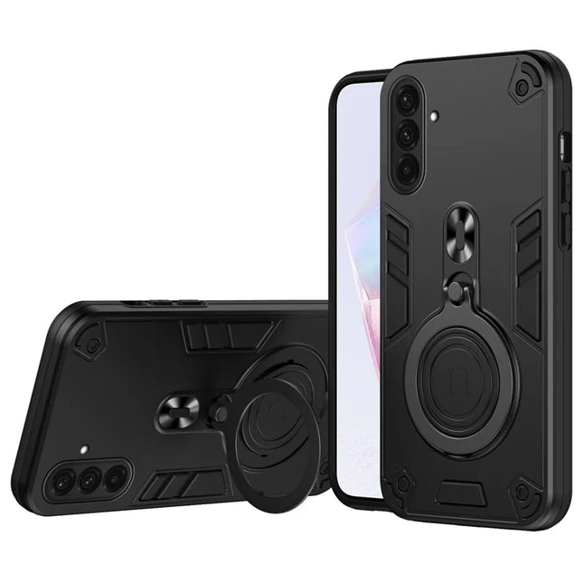For Samsung Galaxy A36 5G Case Rotatable Kickstand PC+TPU Drop Protection Phone Cover - Black