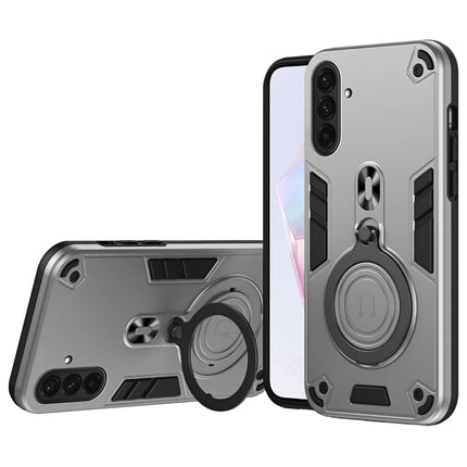 For Samsung Galaxy A36 5G Case Rotatable Kickstand PC+TPU Drop Protection Phone Cover - Silver