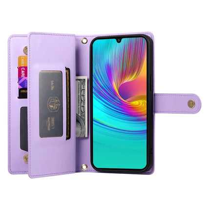 DF-011 For Samsung Galaxy A26 5G Case Zipper Pocket Wallet Leather Phone Cover with Straps