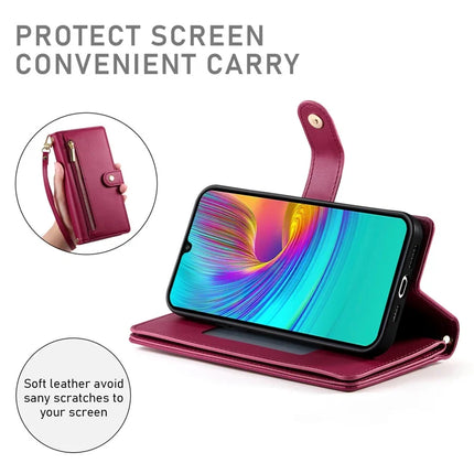 DF-011 For Samsung Galaxy A26 5G Case Zipper Pocket Wallet Leather Phone Cover with Straps