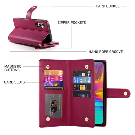 DF-011 For Samsung Galaxy A26 5G Case Zipper Pocket Wallet Leather Phone Cover with Straps