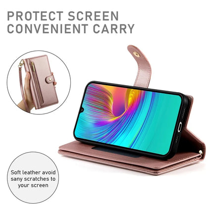 DF-011 For Samsung Galaxy A26 5G Case Zipper Pocket Wallet Leather Phone Cover with Straps