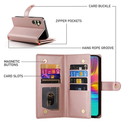DF-011 For Samsung Galaxy A26 5G Case Zipper Pocket Wallet Leather Phone Cover with Straps