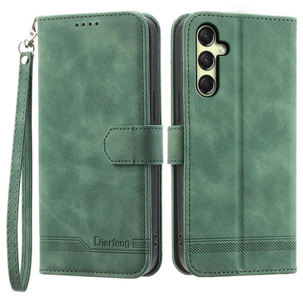 DIERFENG DF-03 For Samsung Galaxy A26 5G Leather Case Lines Imprint Wallet Phone Cover - Green