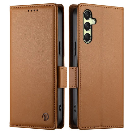 DF-010 For Samsung Galaxy A36 5G Stand Case PU Leather Wallet Phone Cover - Brown