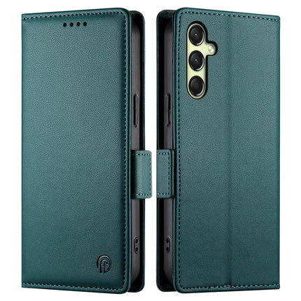 DF-010 For Samsung Galaxy A36 5G Stand Case PU Leather Wallet Phone Cover - Blackish Green