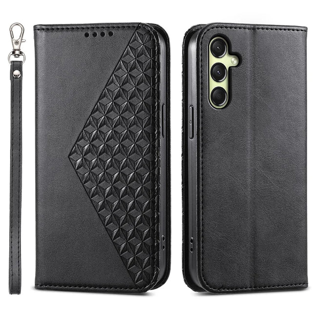 For Samsung Galaxy A36 5G Case Calf Texture PU Leather Phone Cover with Wallet - Black