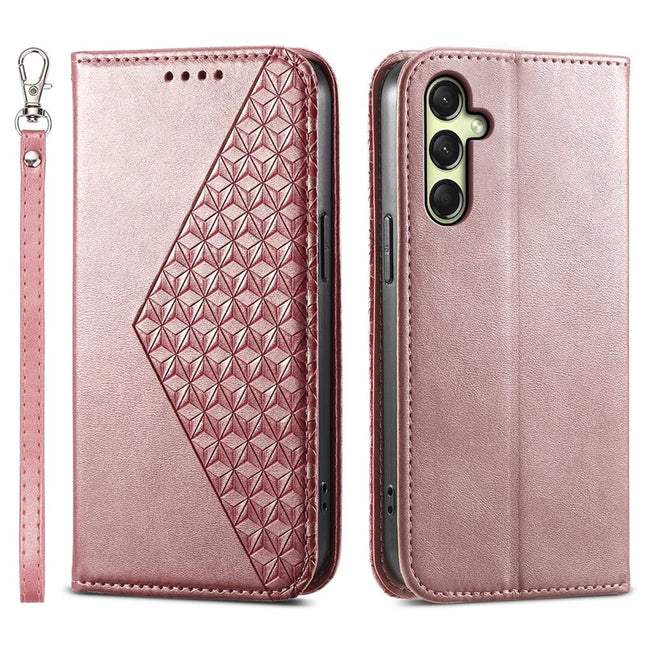 For Samsung Galaxy A36 5G Case Calf Texture PU Leather Phone Cover with Wallet - Rose Gold