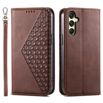 For Samsung Galaxy A36 5G Case Calf Texture PU Leather Phone Cover with Wallet - Brown