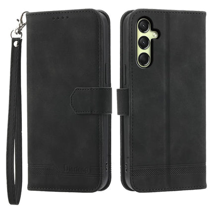 DIERFENG DF-03 For Samsung Galaxy A36 5G Leather Case Lines Imprint Wallet Phone Cover - Black