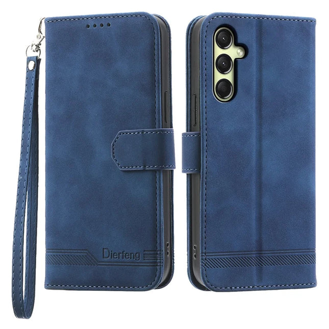 DIERFENG DF-03 For Samsung Galaxy A36 5G Leather Case Lines Imprint Wallet Phone Cover - Blue