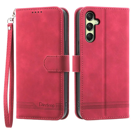 DIERFENG DF-03 For Samsung Galaxy A36 5G Leather Case Lines Imprint Wallet Phone Cover - Red