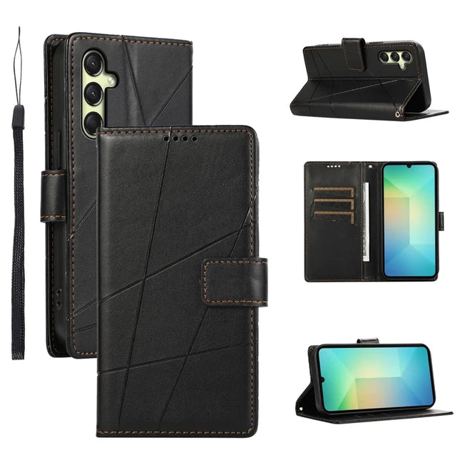 DF-06 For Samsung Galaxy A36 5G Phone Case Line Imprint Leather Wallet Cover - Black