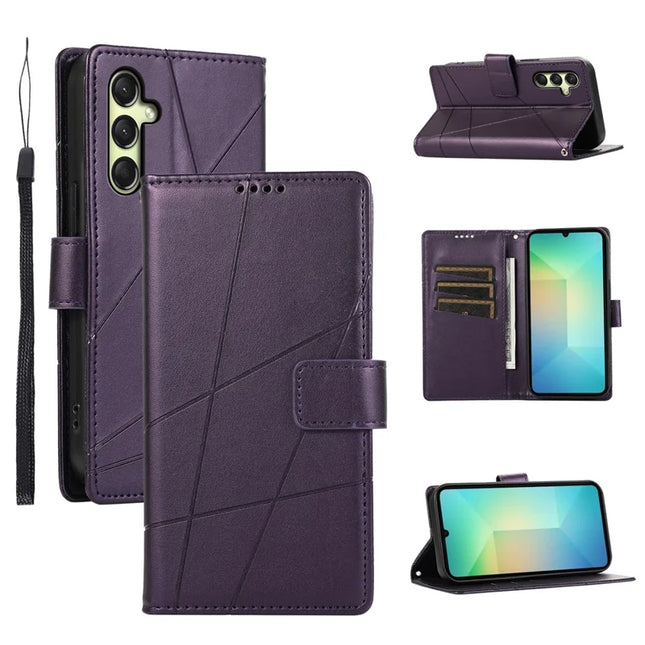 DF-06 For Samsung Galaxy A36 5G Phone Case Line Imprint Leather Wallet Cover - Purple