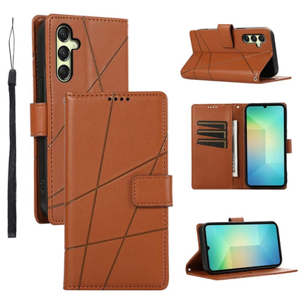 DF-06 For Samsung Galaxy A36 5G Phone Case Line Imprint Leather Wallet Cover - Brown