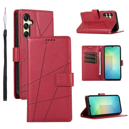 DF-06 For Samsung Galaxy A36 5G Phone Case Line Imprint Leather Wallet Cover - Red