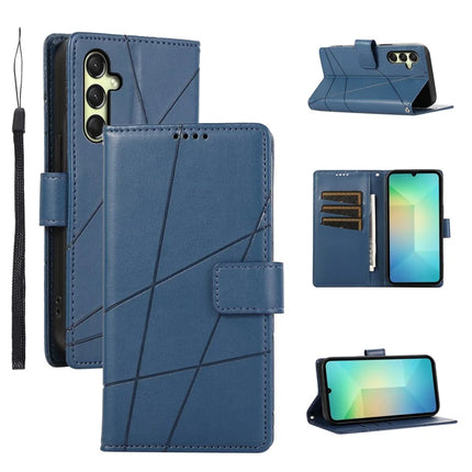 DF-06 For Samsung Galaxy A36 5G Phone Case Line Imprint Leather Wallet Cover - Blue