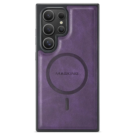 MAGKING K1 Series For Samsung Galaxy S23 Ultra Magnetic Case PC+TPU+PU Leather Phone Cover - Purple