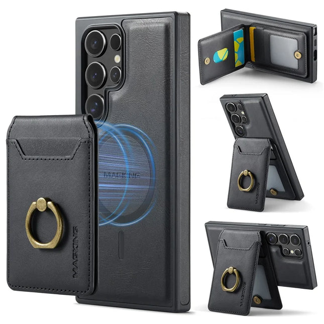 MAGKING K1 Series For Samsung Galaxy S23 Ultra Magnetic Case PC+TPU+PU Phone Cover with Card Holder - Black