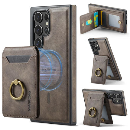 MAGKING K1 Series For Samsung Galaxy S23 Ultra Magnetic Case PC+TPU+PU Phone Cover with Card Holder - Coffee