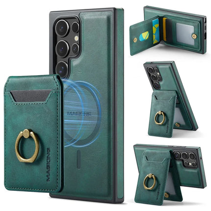 MAGKING K1 Series For Samsung Galaxy S23 Ultra Magnetic Case PC+TPU+PU Phone Cover with Card Holder - Green