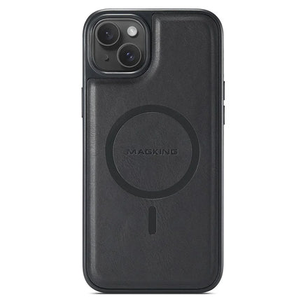 MAGKING K1 Series For iPhone 13 Magnetic Case PC+TPU+PU Leather Phone Cover - Black