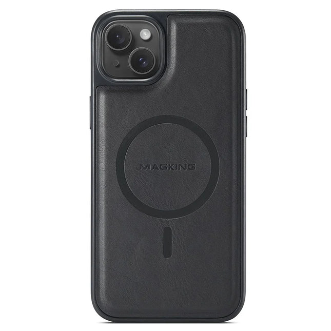 MAGKING K1 Series For iPhone 13 Magnetic Case PC+TPU+PU Leather Phone Cover - Black