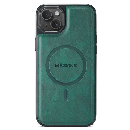 MAGKING K1 Series For iPhone 13 Magnetic Case PC+TPU+PU Leather Phone Cover - Green