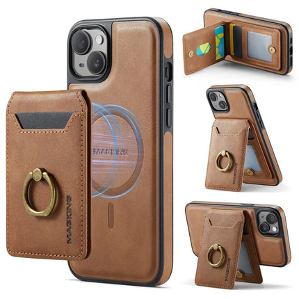 MAGKING K1 Series For iPhone 14 Magnetic Case PC+TPU+PU Phone Cover with Card Holder - Brown