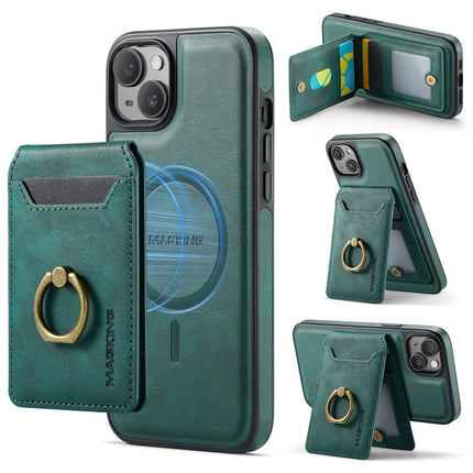MAGKING K1 Series For iPhone 14 Magnetic Case PC+TPU+PU Phone Cover with Card Holder - Green