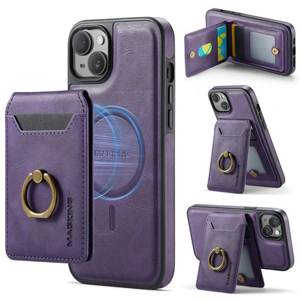 MAGKING K1 Series For iPhone 14 Magnetic Case PC+TPU+PU Phone Cover with Card Holder - Purple
