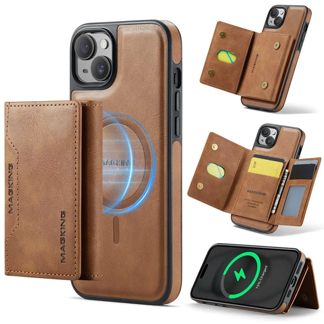 MAGKING K2 Series For iPhone 13 Case Compatible with MagSafe PC+TPU+PU Phone Cover - Brown