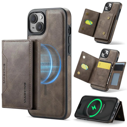MAGKING K2 Series For iPhone 13 Case Compatible with MagSafe PC+TPU+PU Phone Cover - Coffee