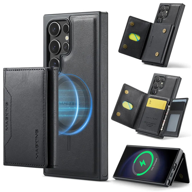MAGKING K2 Series For Samsung Galaxy S23 Ultra Case Compatible with MagSafe PC+TPU+PU Phone Cover - Black