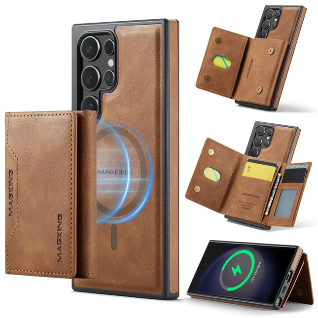 MAGKING K2 Series For Samsung Galaxy S23 Ultra Case Compatible with MagSafe PC+TPU+PU Phone Cover - Brown