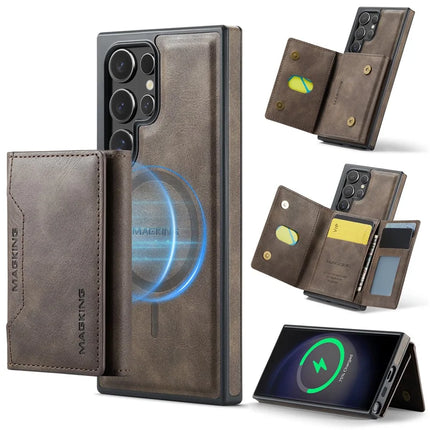 MAGKING K2 Series For Samsung Galaxy S23 Ultra Case Compatible with MagSafe PC+TPU+PU Phone Cover - Coffee