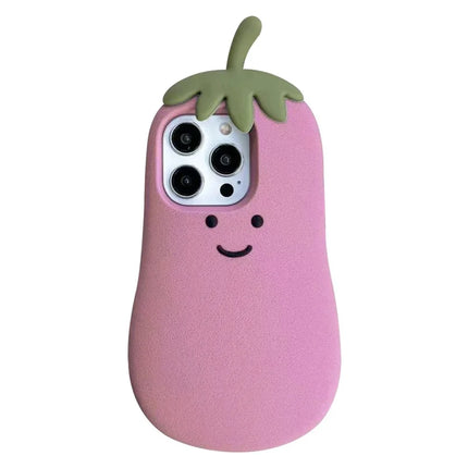 For iPhone 16 Pro Case Cartoon Smile Eggplant Soft Silicone Phone Cover
