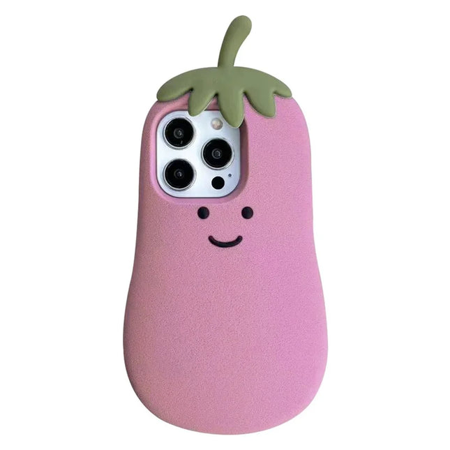 For iPhone 16 Pro Max Case Cartoon Smile Eggplant Soft Silicone Phone Cover
