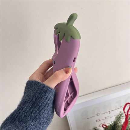 For iPhone 16 Pro Max Case Cartoon Smile Eggplant Soft Silicone Phone Cover