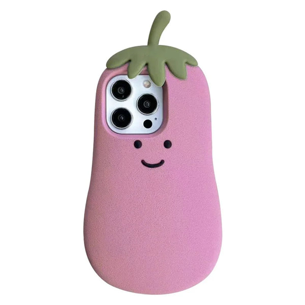 ShopCaseCart Lightweight Durable iPhone 15 Pro Protective cover Cartoon Smile Eggplant Soft Silicone Phone Guard